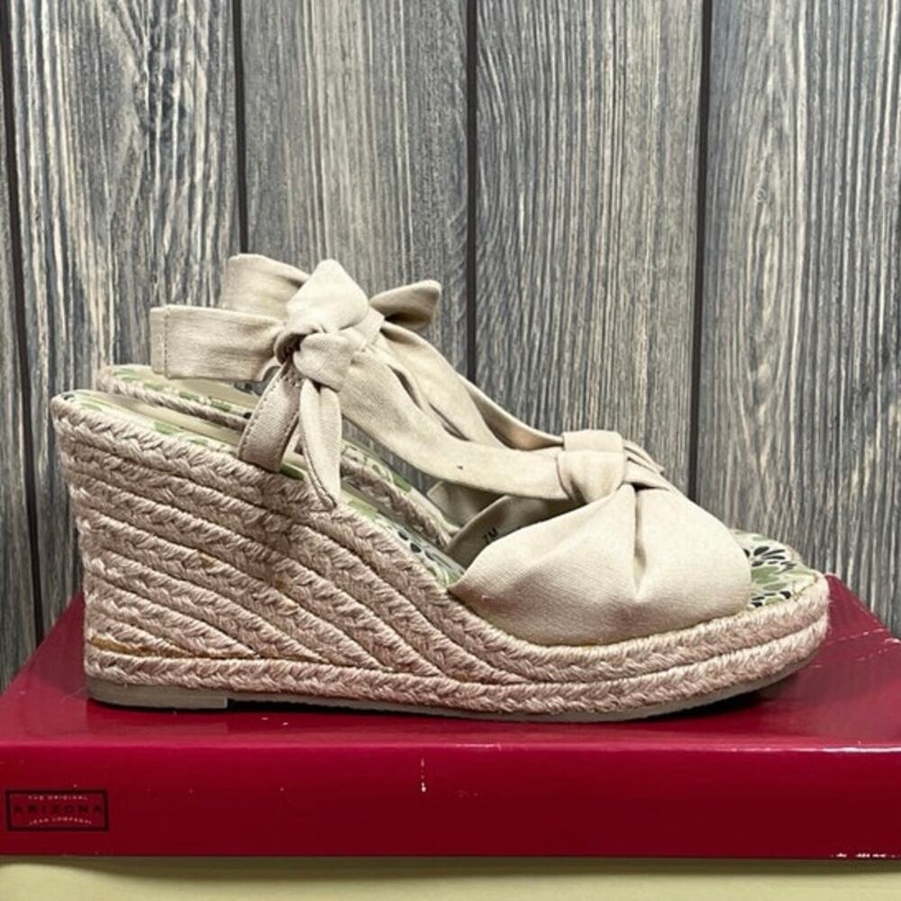 Arizona Jean Co Belmont Natural‎ Jute Wedge Sandals Women Sz 7 Open Toe Fashion